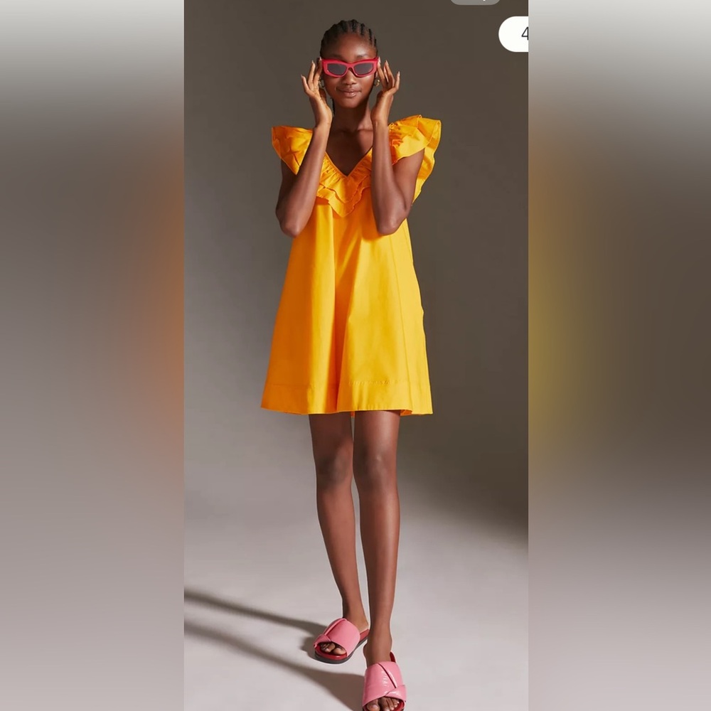 NWOT Anthropologie size XS mini ruffle tunic dress in mango orange